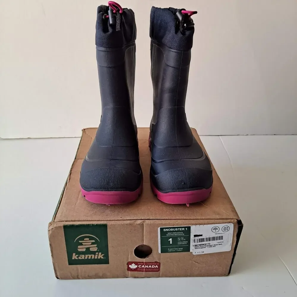 Kamik Snobuster1 Insulated Waterproof Snow Boots Navy Magenta Kids Girls Size 1